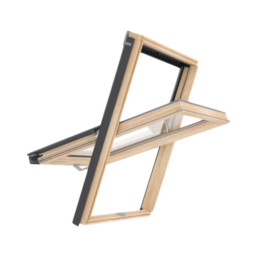 Centre pivot wooden roof window